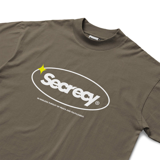 Brown t-shirt with 'Secrecy' logo on a white background