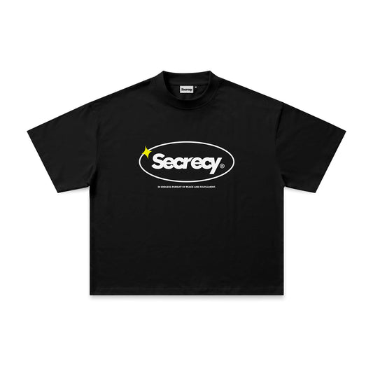 Black t-shirt with 'Secrecy' logo on a white background