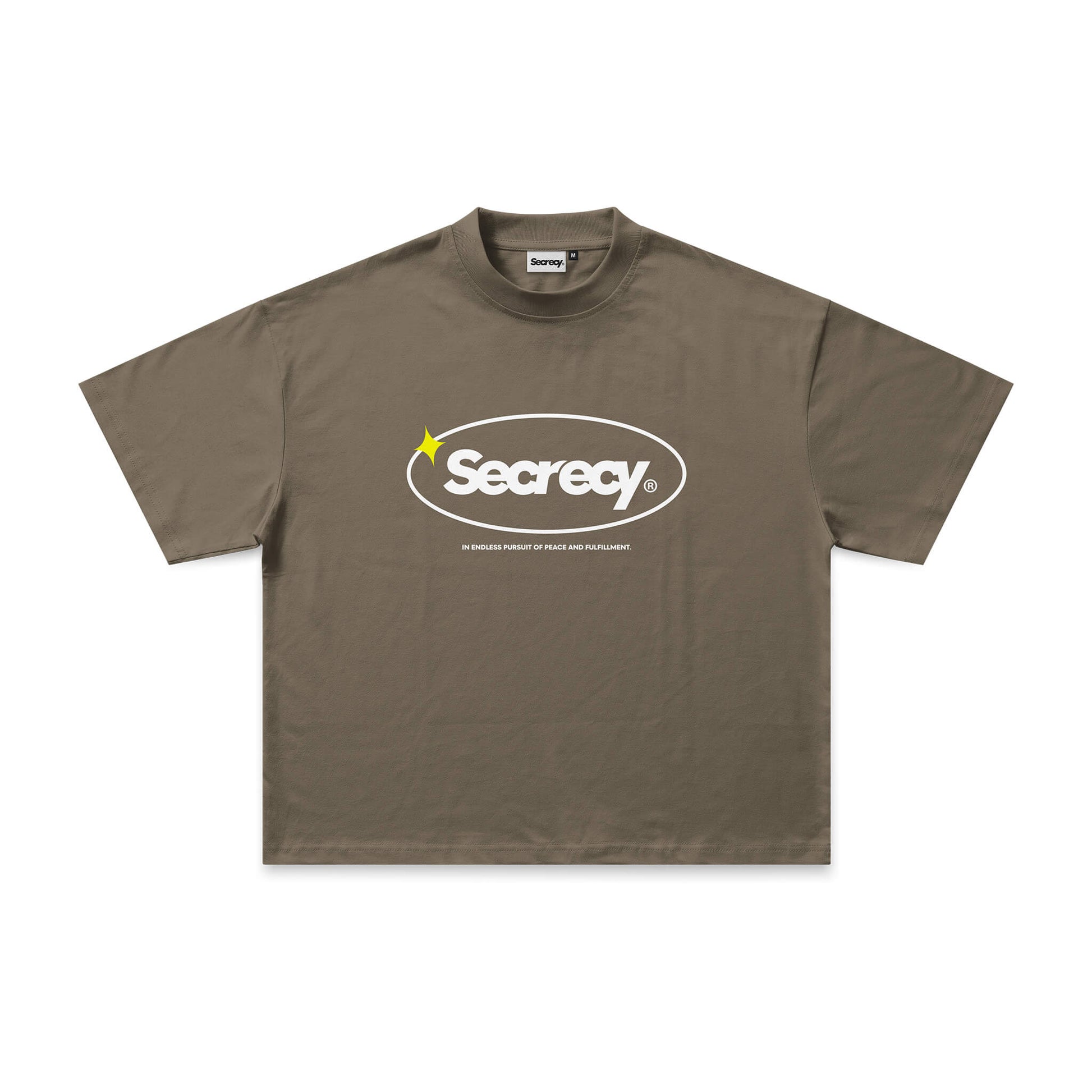 Brown t-shirt with 'Secrecy' logo on a white background